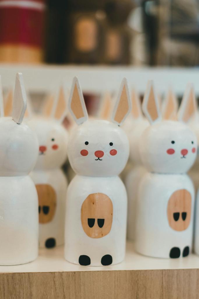 Wooden rabbit figurines
