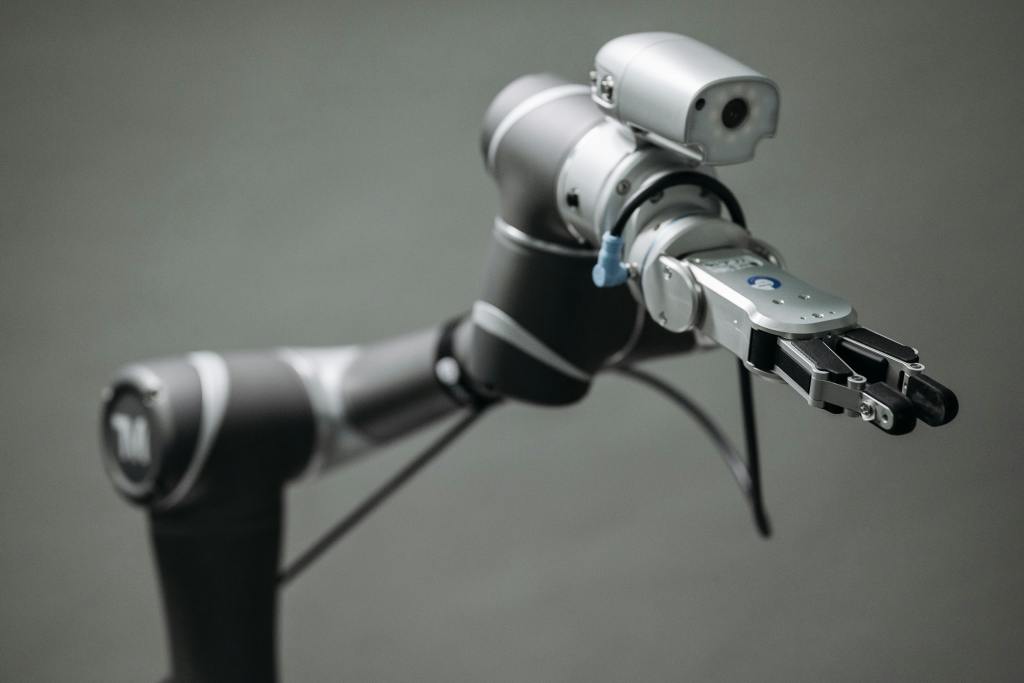 Close-up of a robotic arm with a camera