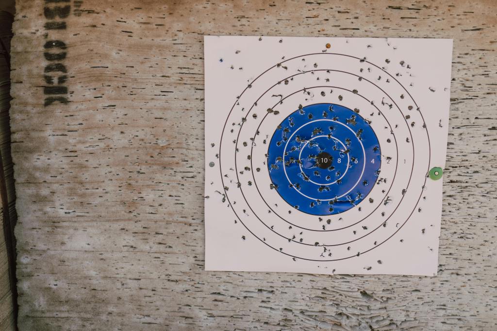 used marksman target with many holes