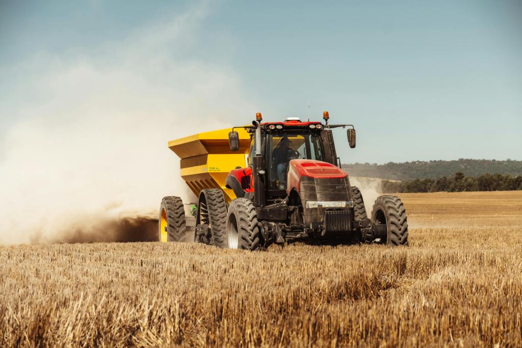 Farming tractor in a field